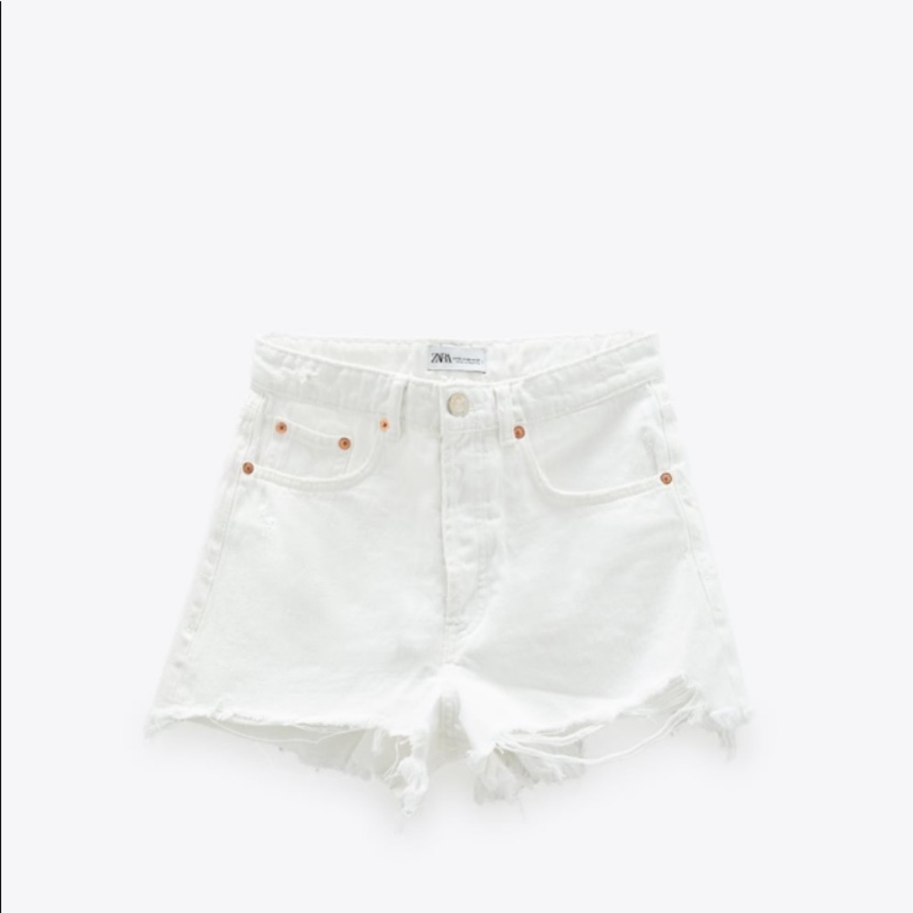 Zara Frayed High Rise Denim Shorts